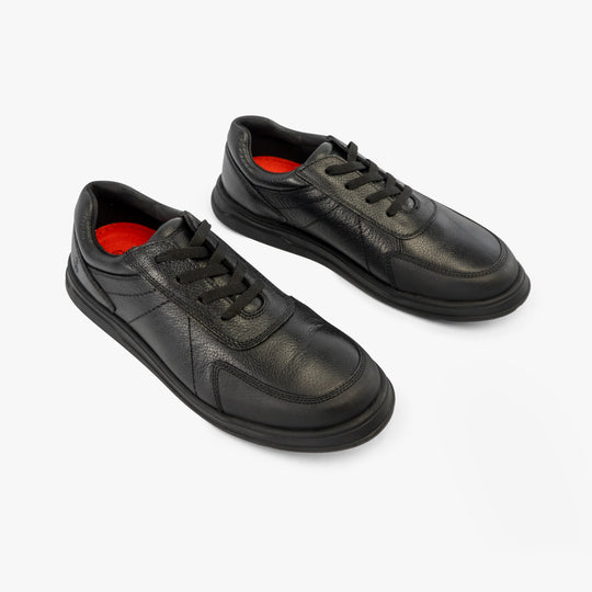Hush Puppies ROBERT SNR Boys Shoes Black, side view showing lace-up design and comfortable leather upper.