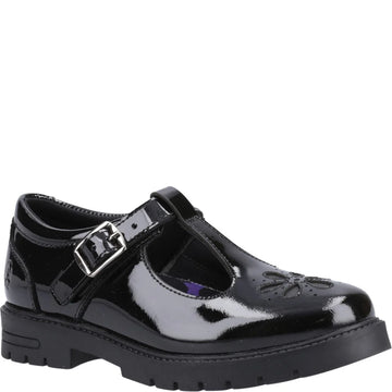 Hush Puppies FIONA Girls Leather School Shoes Patent Black