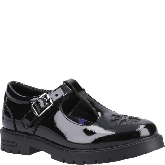 Hush Puppies FIONA Girls Leather School Shoes Patent Black