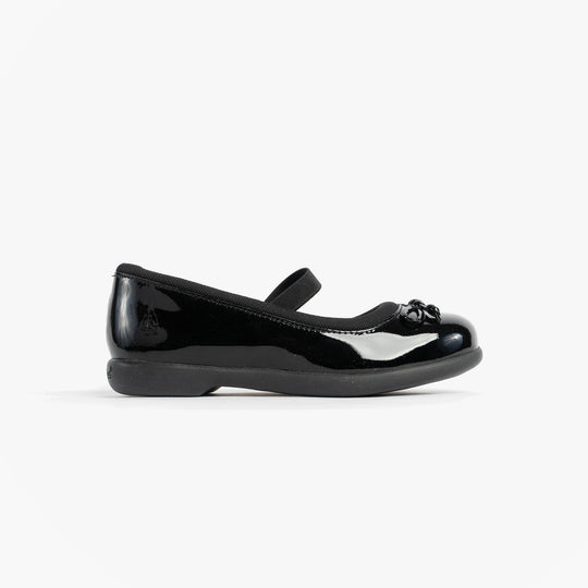 Hush Puppies BETTY PATENT JNR Girls Shoes Black side view patent leather with bow detail