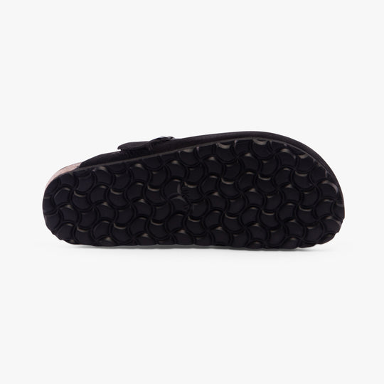 Hush Puppies JADE Womens Slippers Black bottom view showcasing the textured EVA sole.