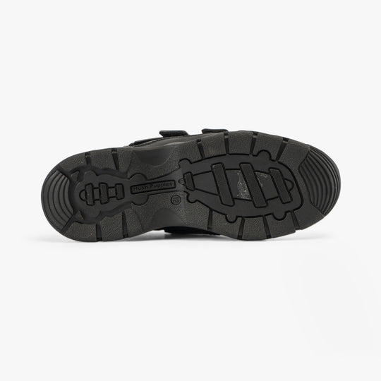 Hush Puppies TROY Boys School Shoes Black bottom view featuring durable TPR sole material.