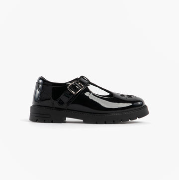 Hush Puppies FIONA Girls Leather School Shoes Patent Black