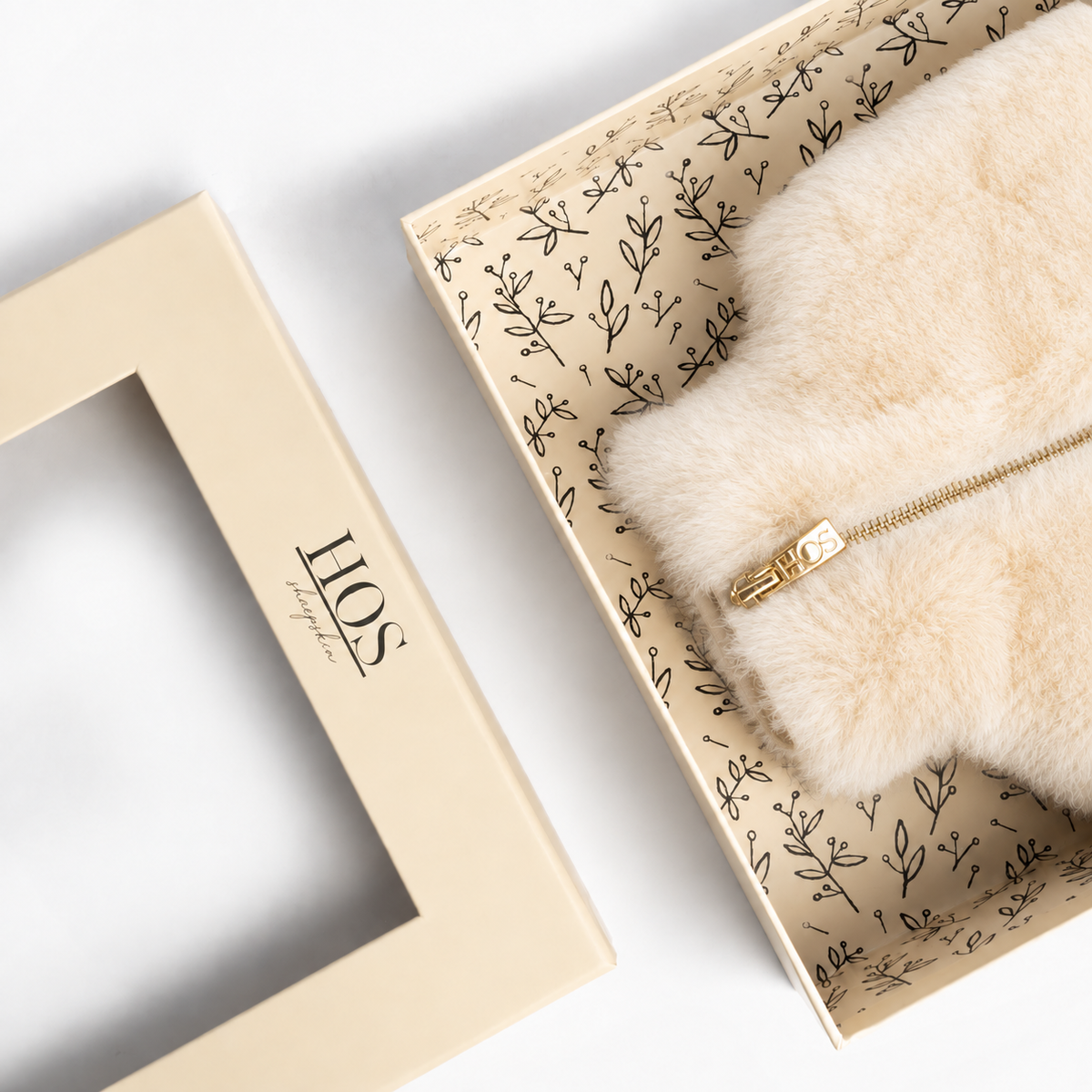 HOS Sheepskin IRIS Hot Water Bottle Cover Cream