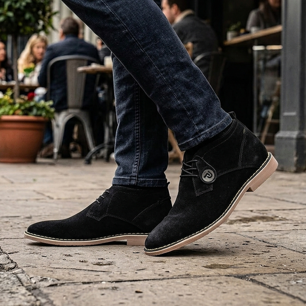 Popps JONAS Mens Suede Desert Shoes Black