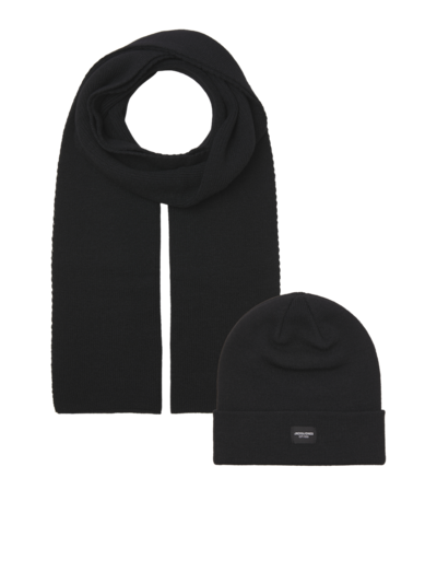 Jack & Jones DNA Mens Hat & Scarf Black