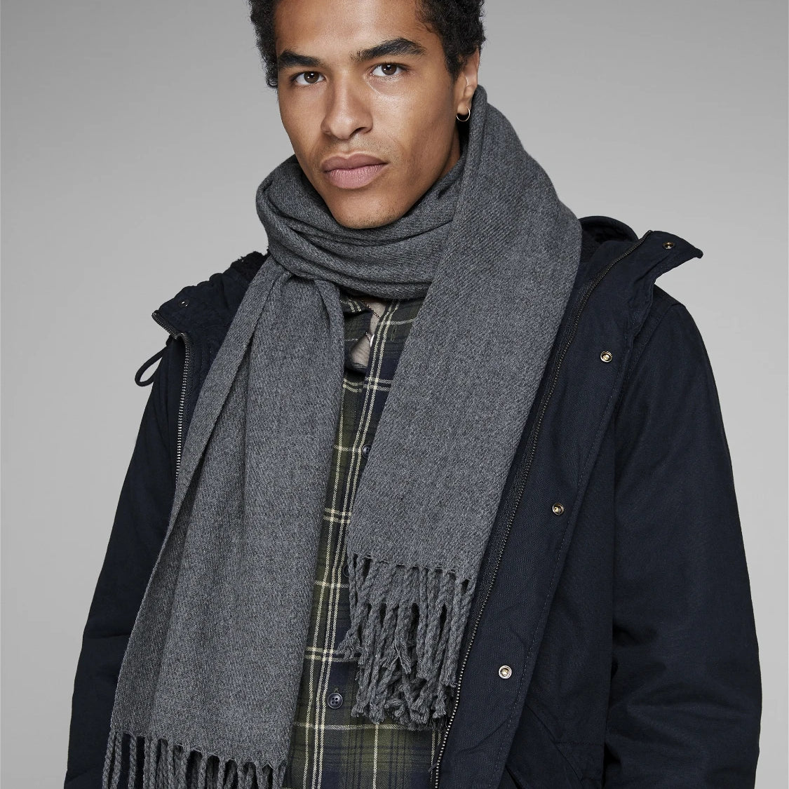 Jack & Jones SOLID WOVEN Mens Scarf Grey Melange