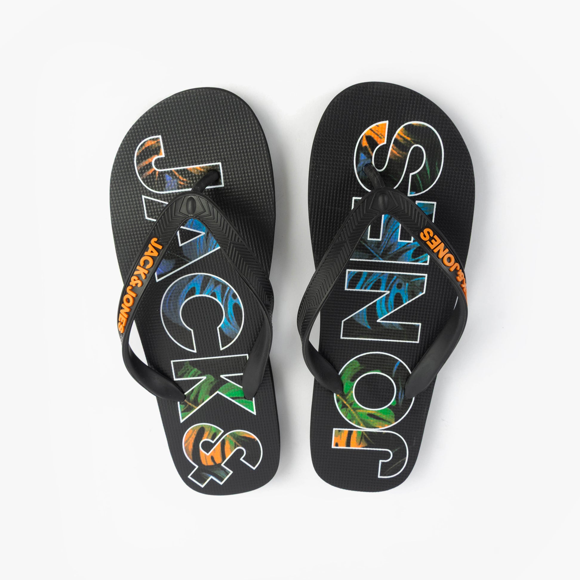 Jack & Jones LOGO PALM PRINT Mens Flip-Flops Anthracite