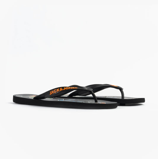 Jack & Jones LOGO PALM PRINT Mens Sliders Anthracite