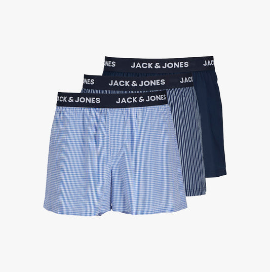 Jack & Jones HECTOR WOVEN Mens 3 Pack Boxer Shorts Navy Blazer