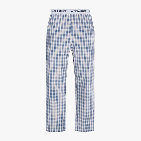 Jack & Jones LUCA SS Mens T-Shirt And Pants Set White front view of checked pants with logo waistband