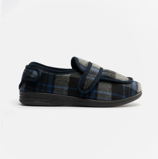 Jo & Joe BUXTON Mens Touch Fasten Slippers Navy/Grey
