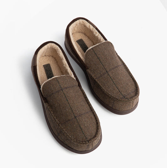 Jo & Joe GLENCOE Mens Moccasin Slippers Brown