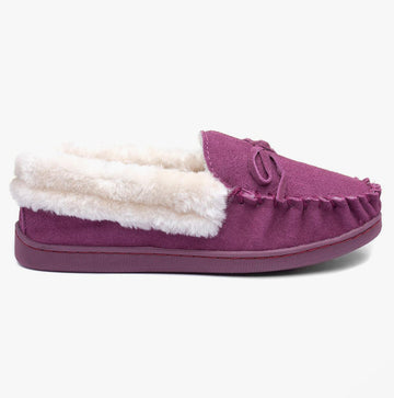 Jo & Joe MULL Womens Suede Moccasin Slippers Dark Pink