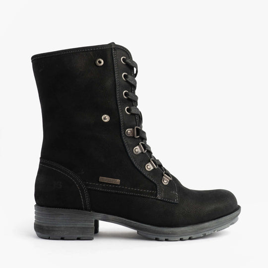 Josef Seibel SUSIE 04 Ladies Boots Black side view showcasing lace-up design and low heel.