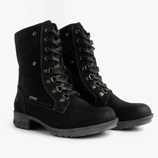 Josef Seibel SUSIE 04 Ladies Boots Black side view showcasing lace-up design and ankle height.