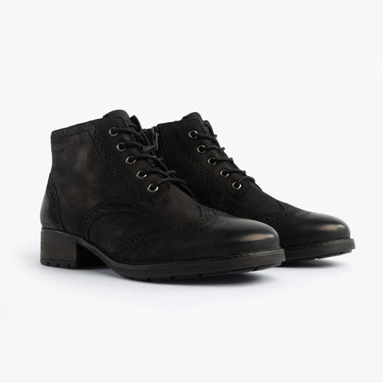 Josef Seibel KATE 11 Womens Brogue Boots Black side view showcasing leather upper and lace-up design.