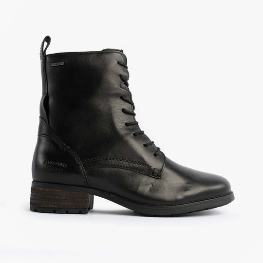 Josef Seibel KATE 50 Womens Waterproof Lace Up Boots Black side view showing leather upper and lace-up design.