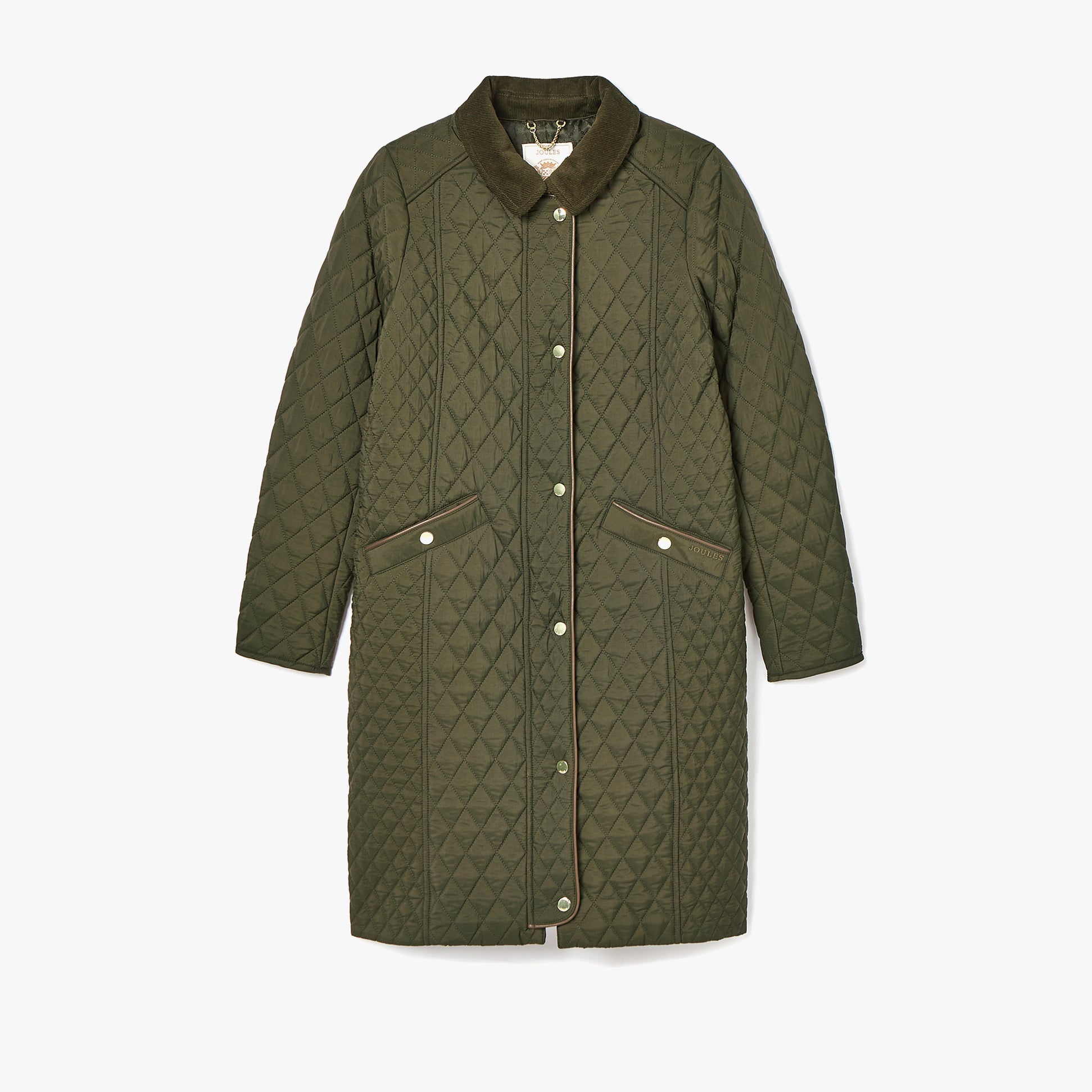 Joules ROSEWELL Womens Longline Quilted Showerproof Coat Green