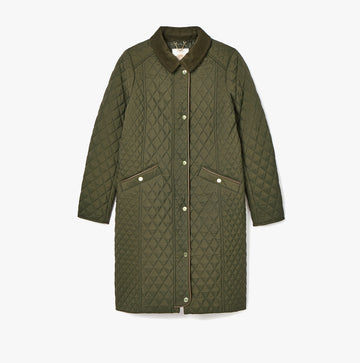 Joules Rosewell Womens Longline Quilted Showerproof Coat Green