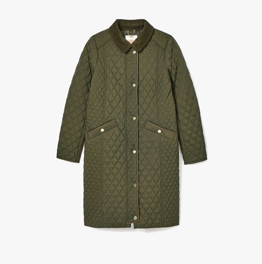 Joules Rosewell Womens Longline Quilted Showerproof Coat Green