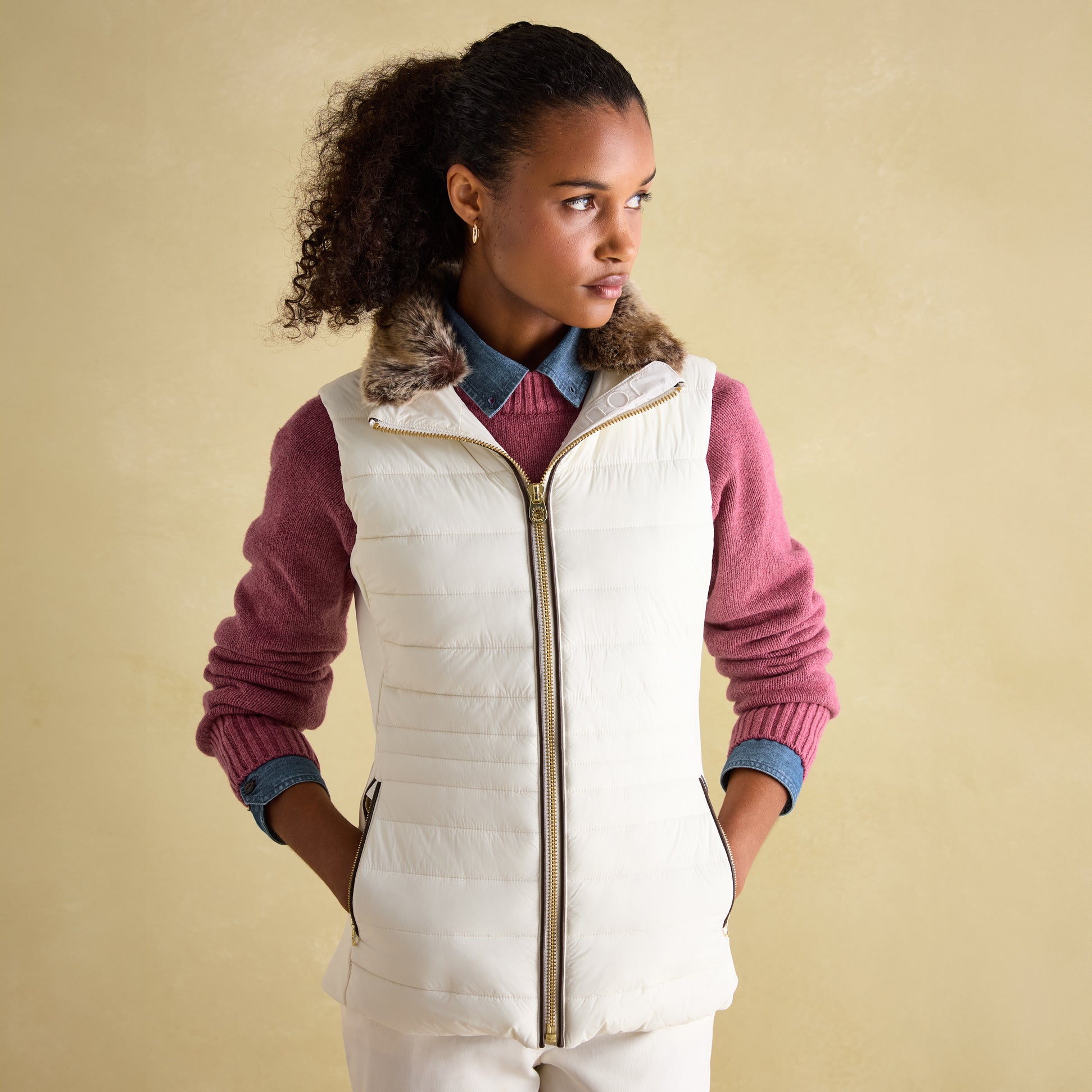 Joules BECKLEY Womens Padded Showerproof Gilet White