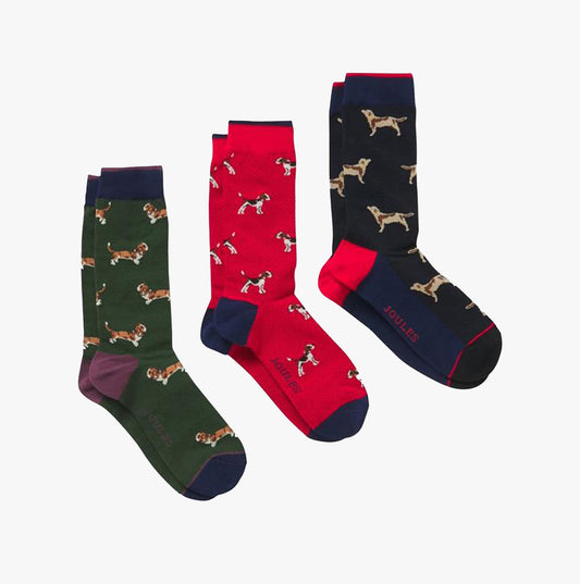 Joules STRIKING Mens Socks Textured Dogs 3Pk