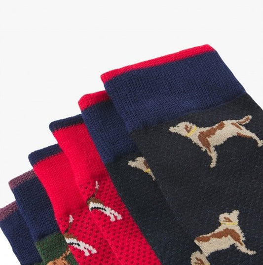 Joules STRIKING Mens Socks Textured Dogs 3Pk