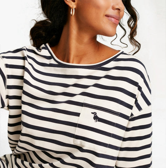Joules DREAMLEY Womens Cotton Pyjamas Cream Sausage Dog Stripe