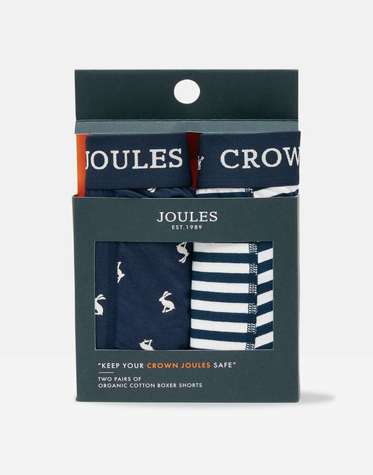 Joules CROWN JOULES Mens 2 Pack Boxers Navy Hare