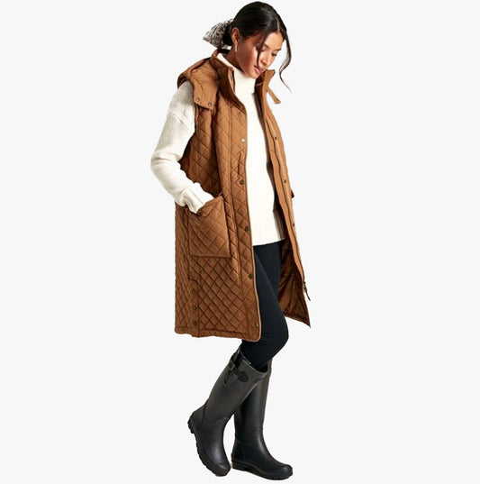 Joules CHATSWORTH GILET Womens Longline Quilted Gilet Rust