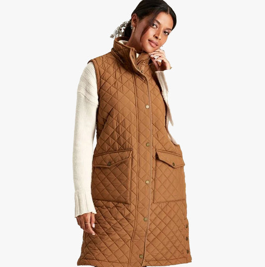 Joules CHATSWORTH GILET Womens Longline Quilted Gilet Rust