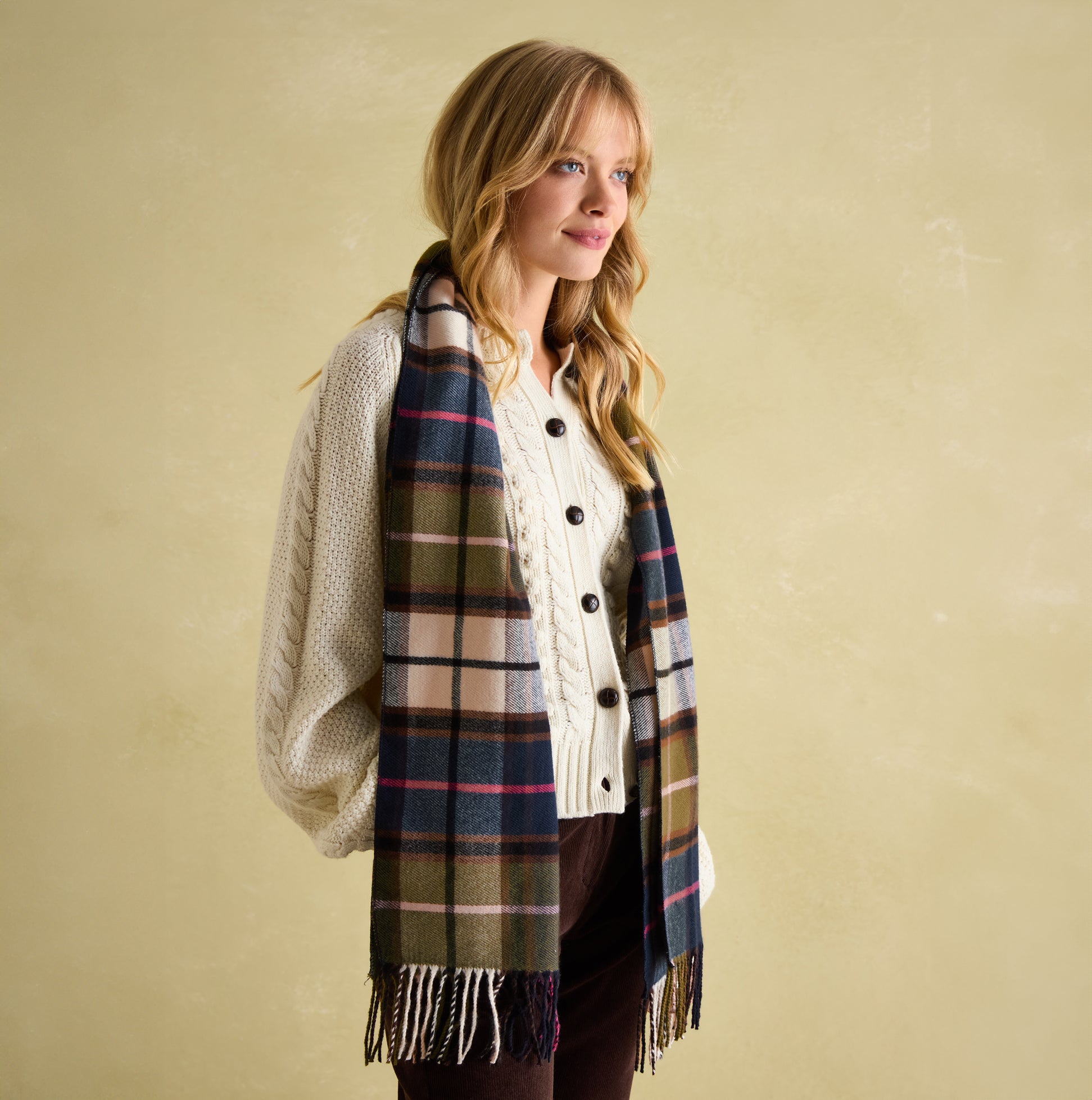 Joules LANGTREE Womens Scarf Green Pink Check