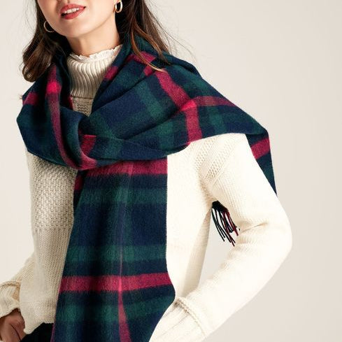 Joules LANGTREE Womens Scarf Navy Pink Check
