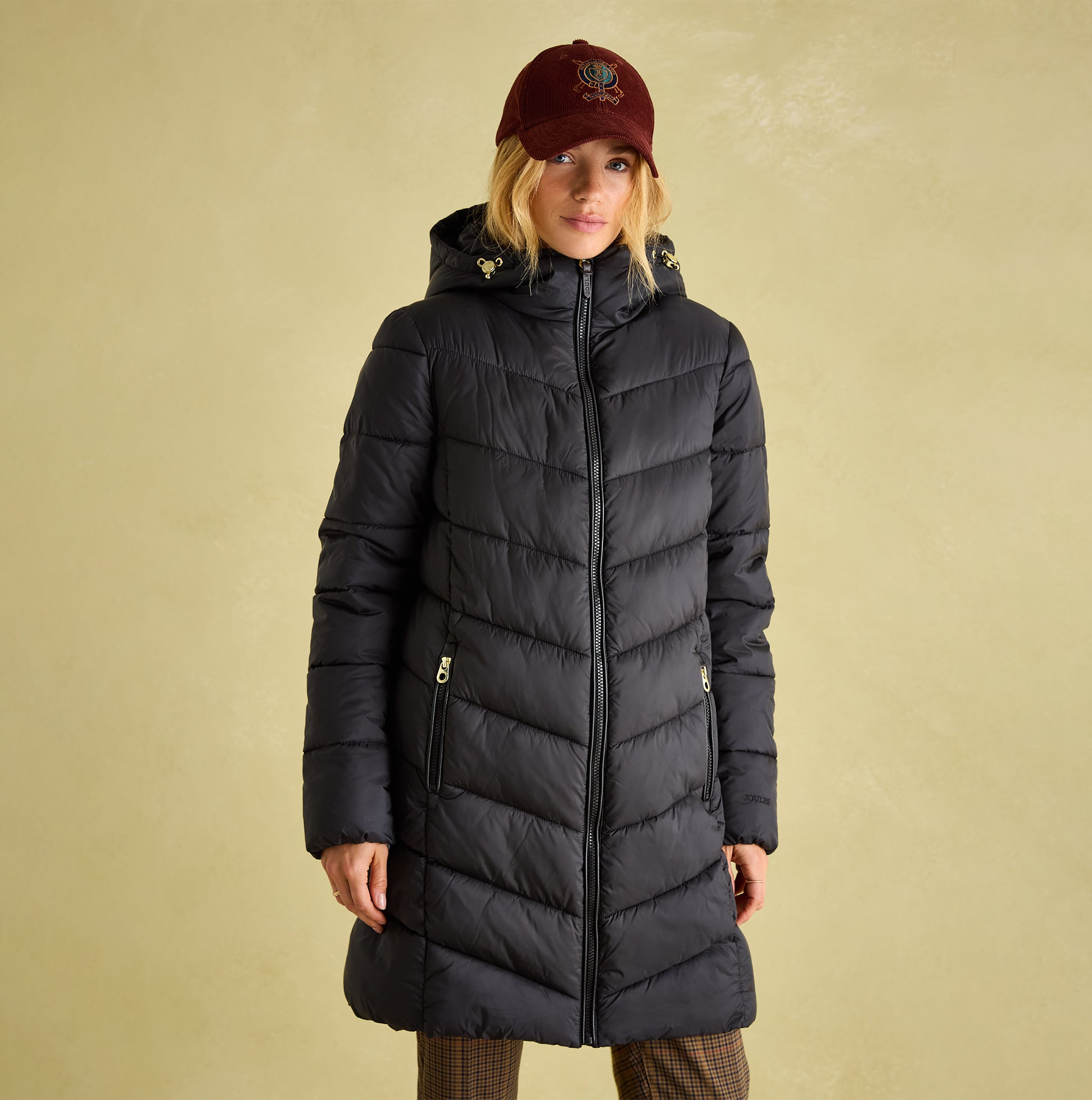 Joules MOORSDALE Womens Mid Length Showerproof Padded Coat with Hood Black