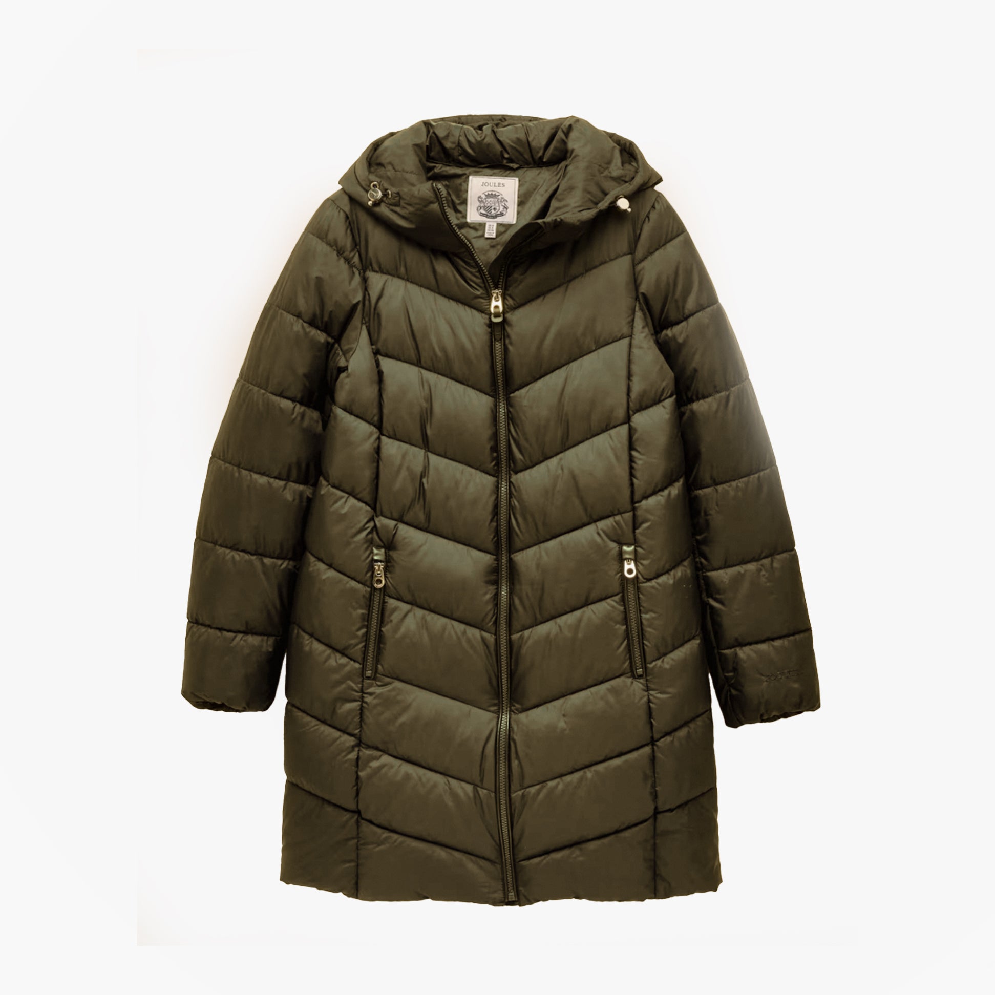 Joules MOORSDALE Womens Mid Length Showerproof Padded Coat with Hood Khaki