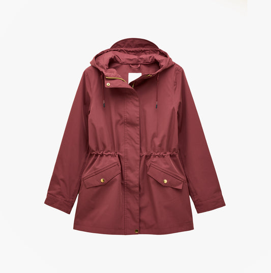 Joules Portwell Port Waterproof Hoodie Raincoat With Adjustable Waist Oxblood