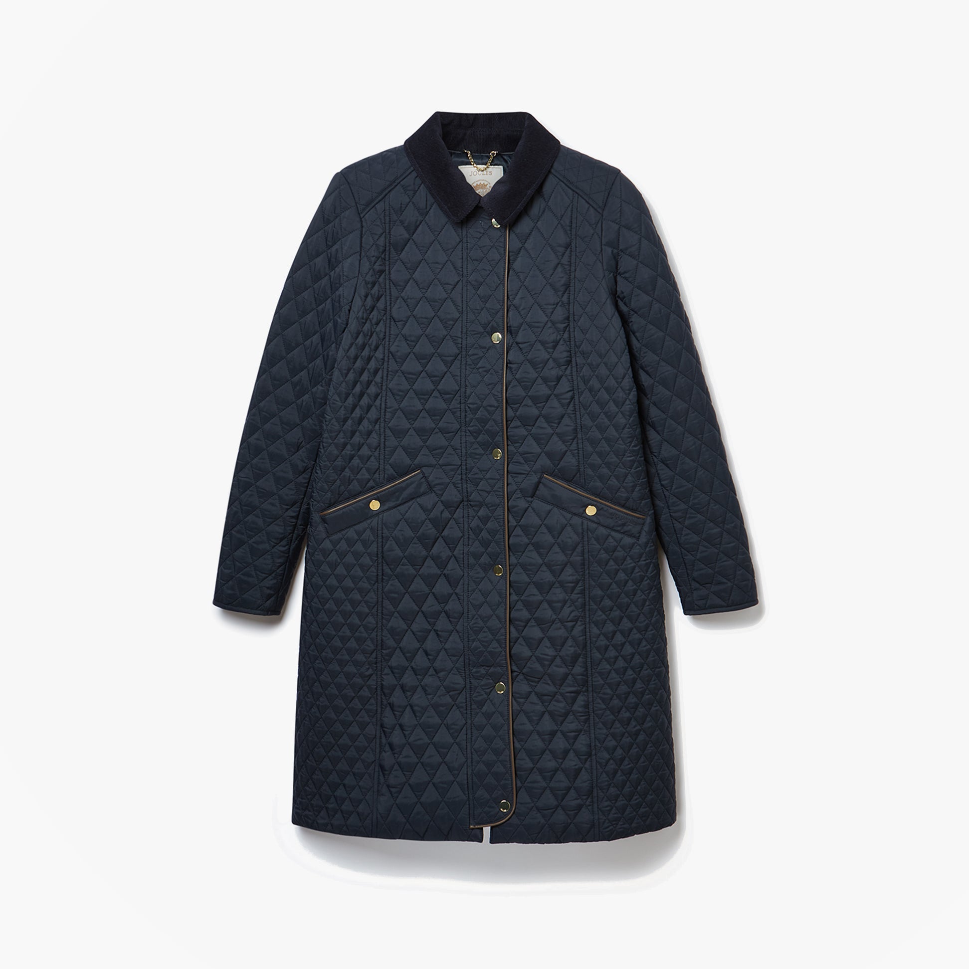 Joules ROSEWELL Longline Quilted Showerproof Coat with Collar Navy
