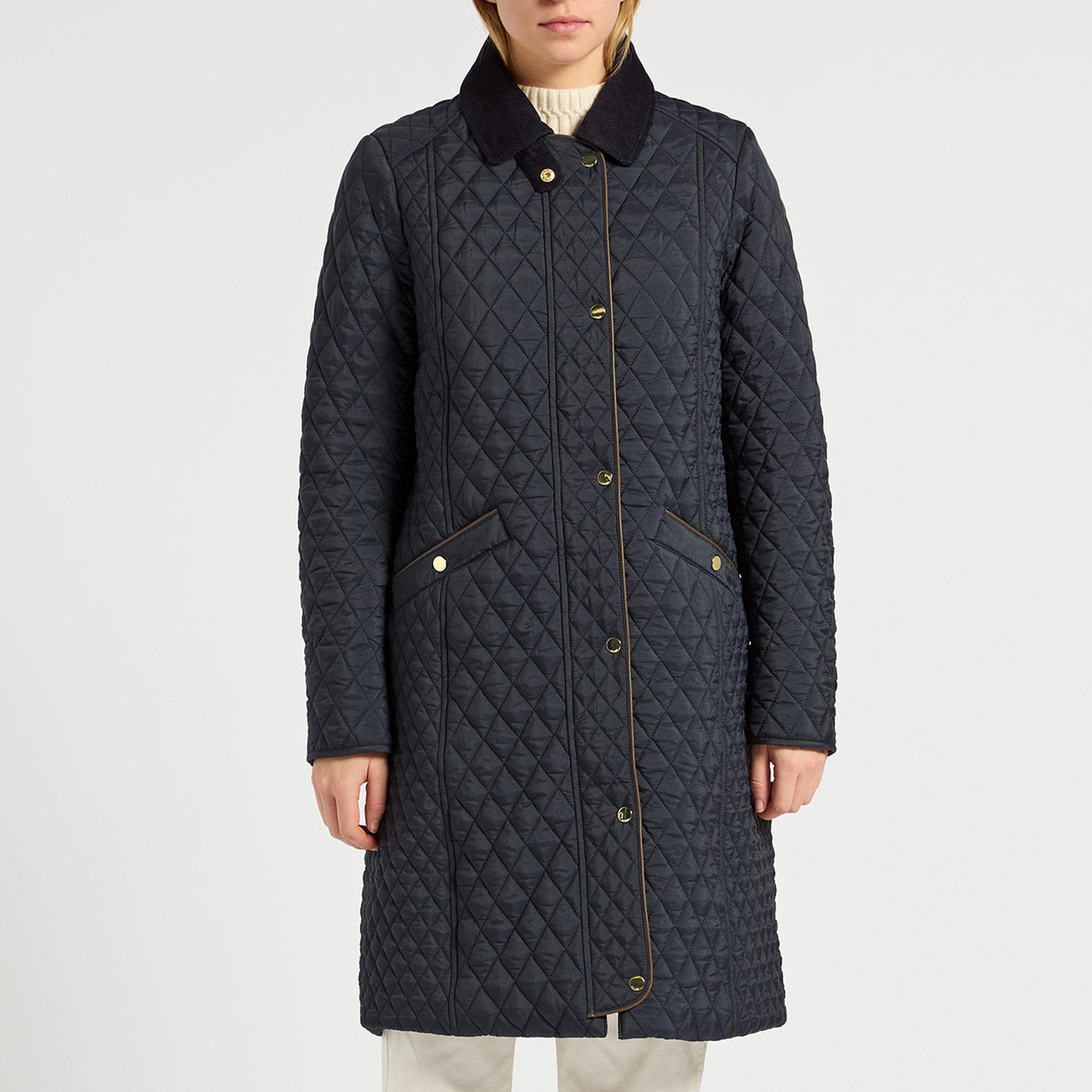Joules ROSEWELL Longline Quilted Showerproof Coat with Collar Navy