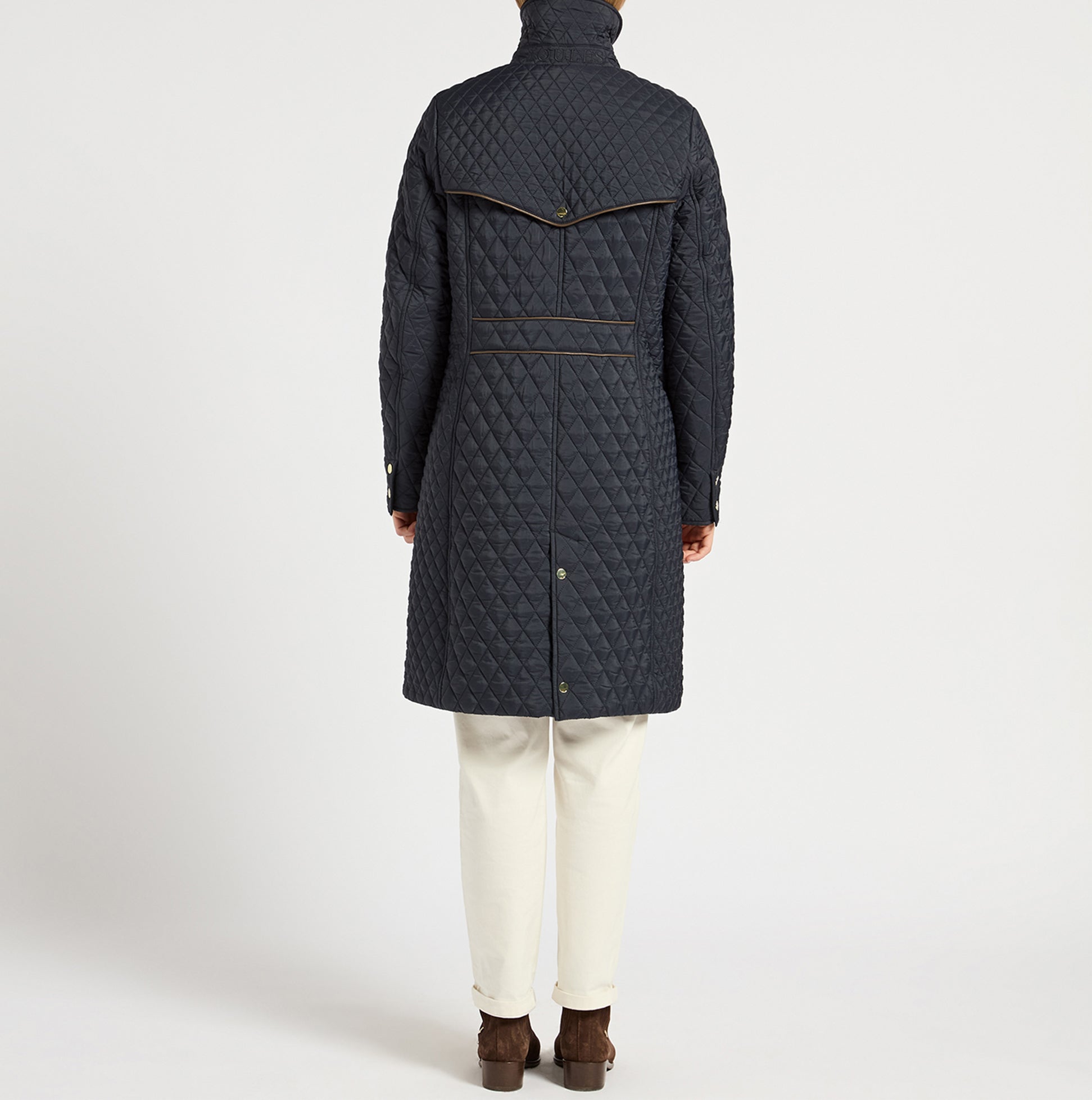 Joules ROSEWELL Longline Quilted Showerproof Coat with Collar Navy