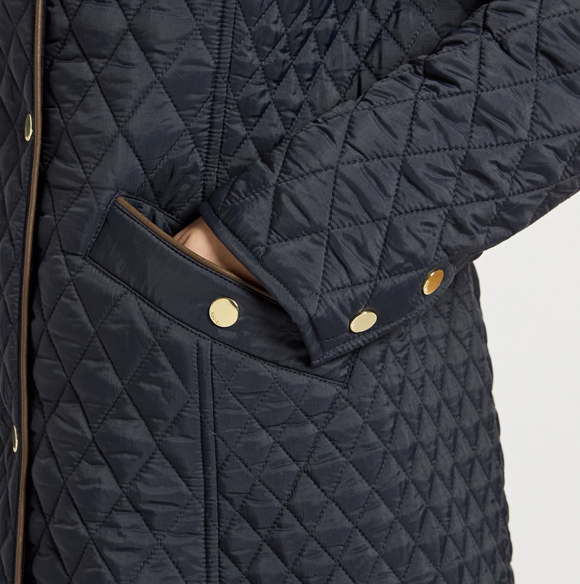Joules ROSEWELL Longline Quilted Showerproof Coat with Collar Navy