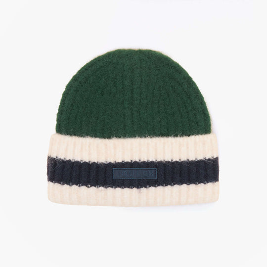 Joules POPLEY STRIPE Womens Beanie Green/Blue top view with green and cream stripes