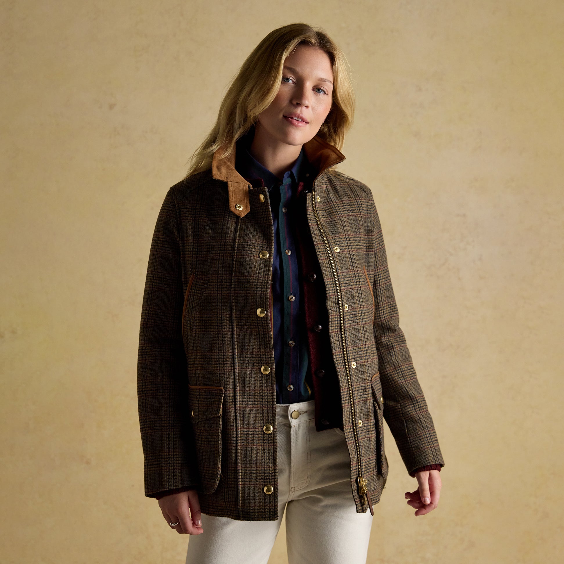 Joules CONTEMPORARY Womens Check Tweed Fieldcoat Brown