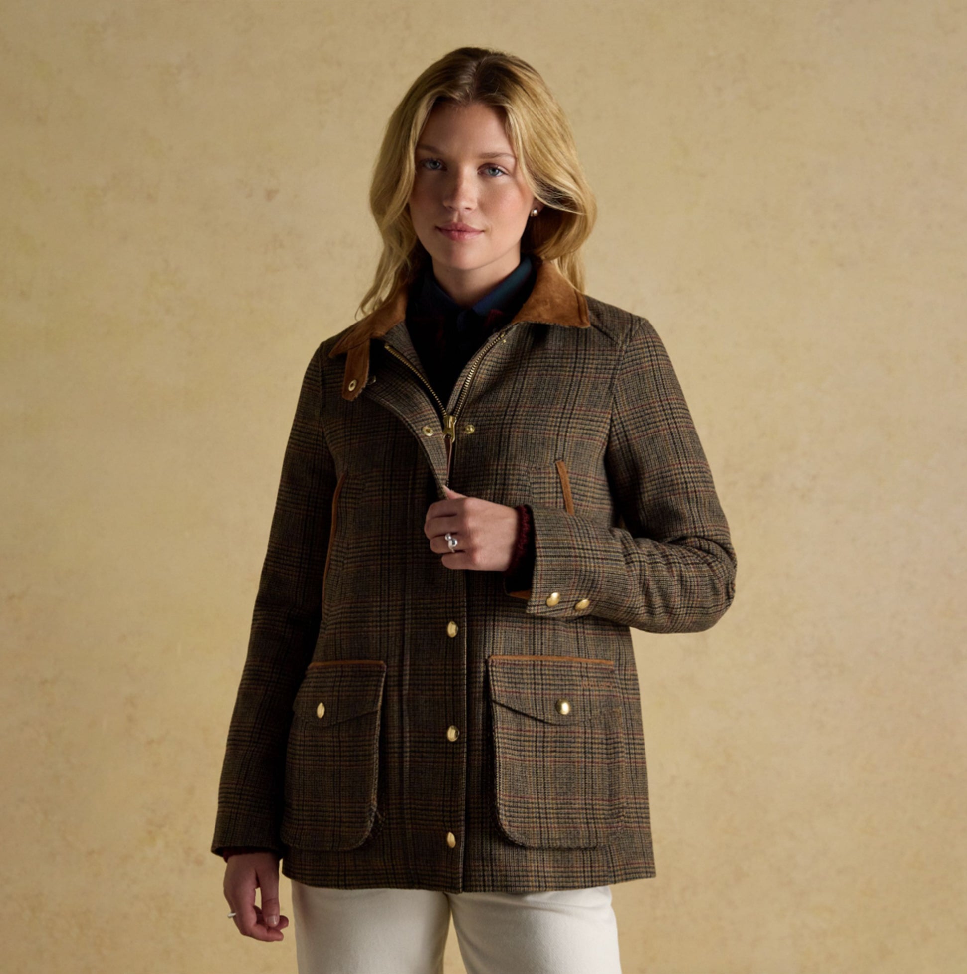 Joules CONTEMPORARY Womens Check Tweed Fieldcoat Brown