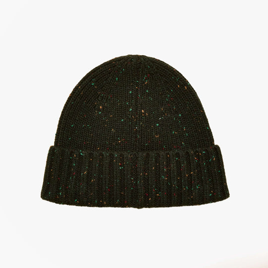 Joules HAMMOND Mens Beanie Green top view showcasing knitted pattern and ribbed cuff.