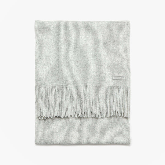 Joules ROSA Womens Winter Grey front view of soft scarf with fringes, made of recycled materials.