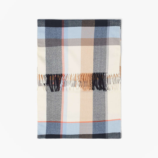 Joules LANGTREE Womens Winter Cream/Blue front view of the stylish checkered scarf.