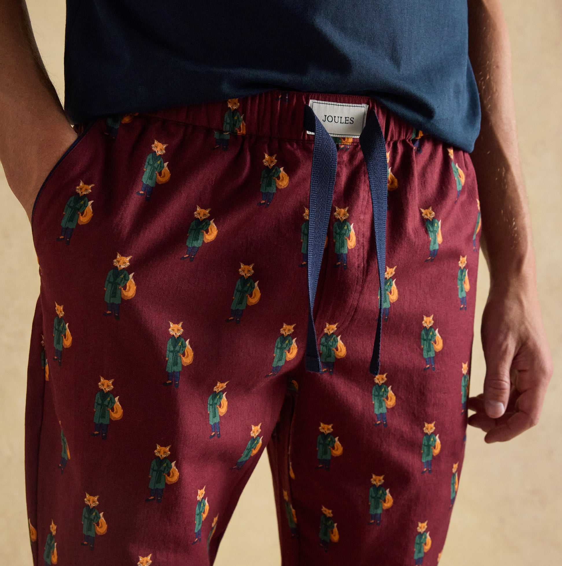 Joules DOZER Mens Pyjama Trousers Burgundy Red