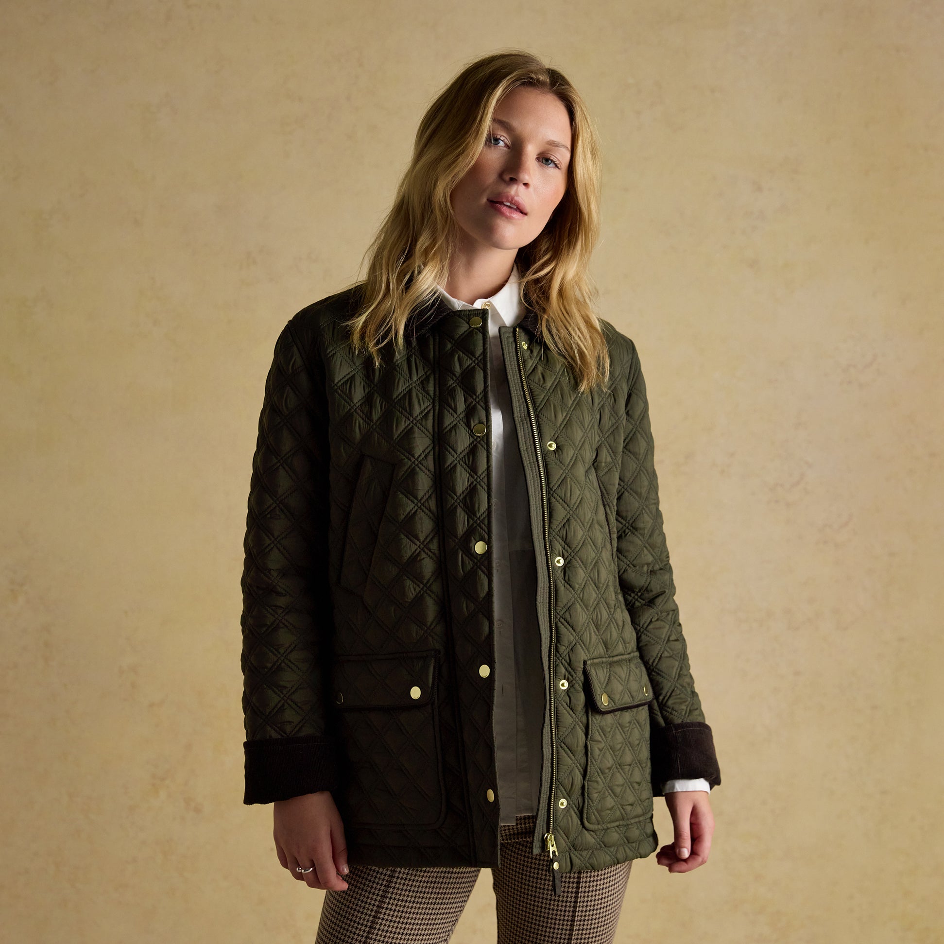 Joules BEATRIX Womens Showerproof Quilted Coat Khaki Green