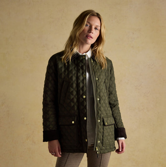 Joules BEATRIX Womens Showerproof Quilted Coat Khaki Green